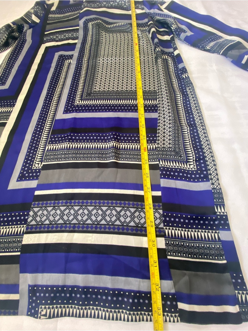 H&M Geometric Scarf Print Shift Dress Blue Gray Cream Size 8 - Picture 6 of 6
